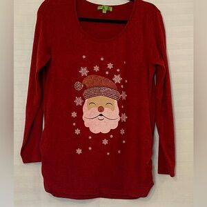 Women's large red sparkle Santa festive long sleeve Christmas holiday sweater